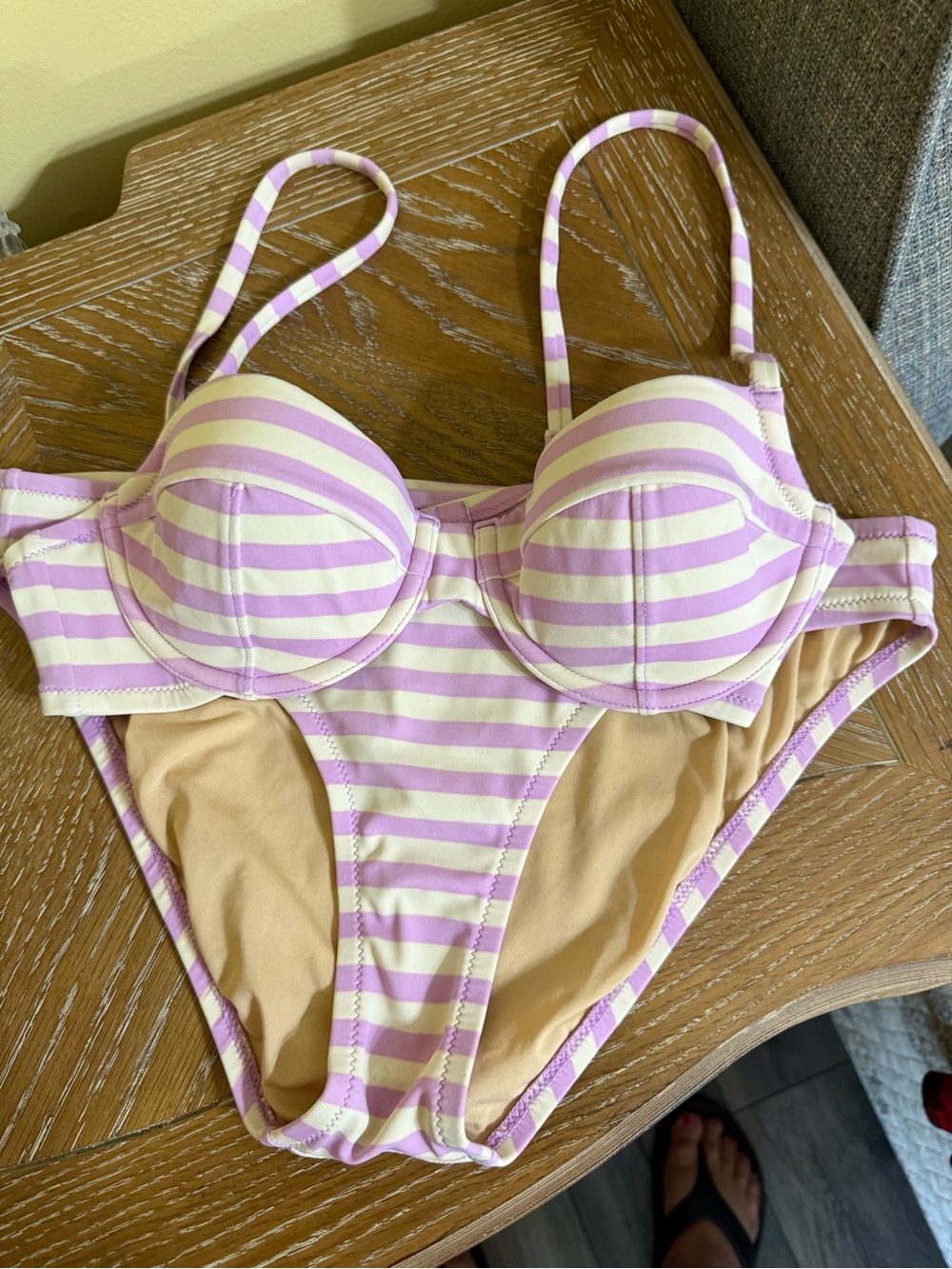J. Crew Lavender and Cream Striped Bikini Top